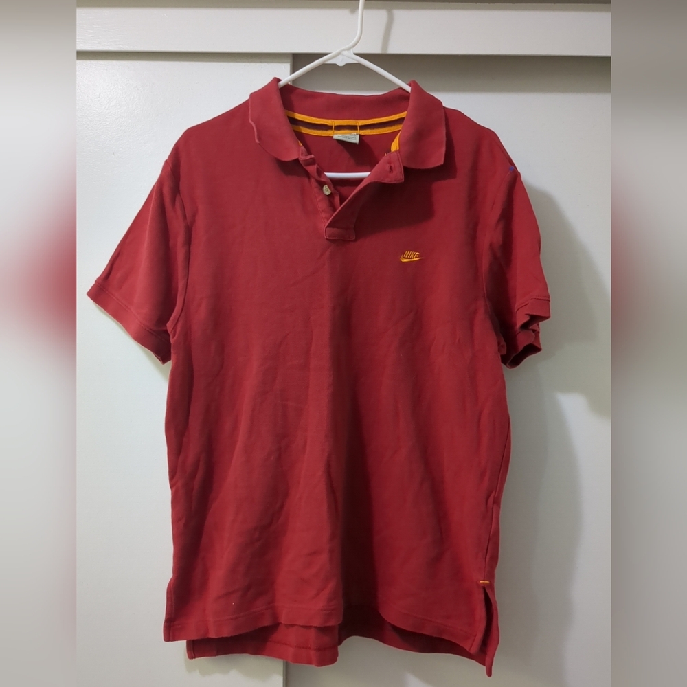 NIKE Red Pure Cotton Short Sleeve Polo Shirt Men's Medium